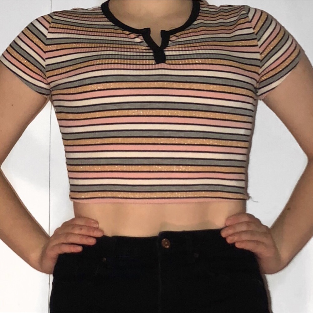 Striped V Neck Crop Top